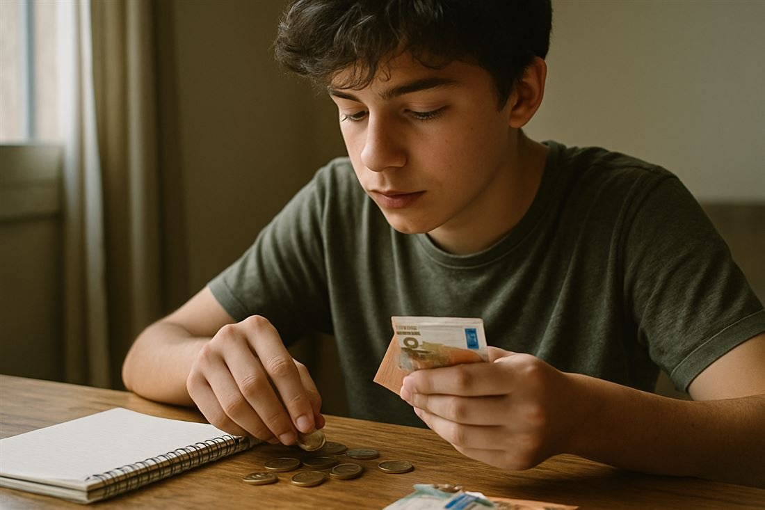 Adolescente contando su dinero