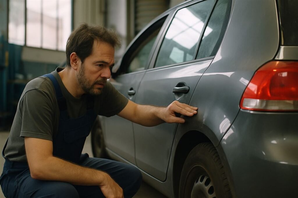 Coche siendo revisado en el taller