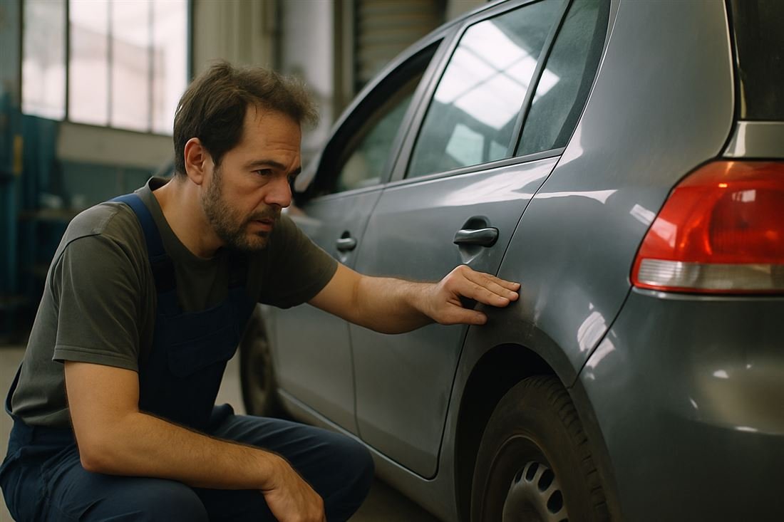 Coche siendo revisado en el taller