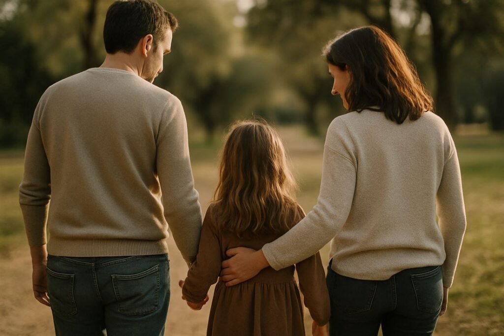 Familia paseando junta por el parque