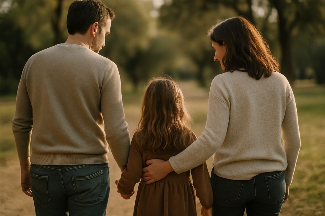 Familia paseando junta por el parque