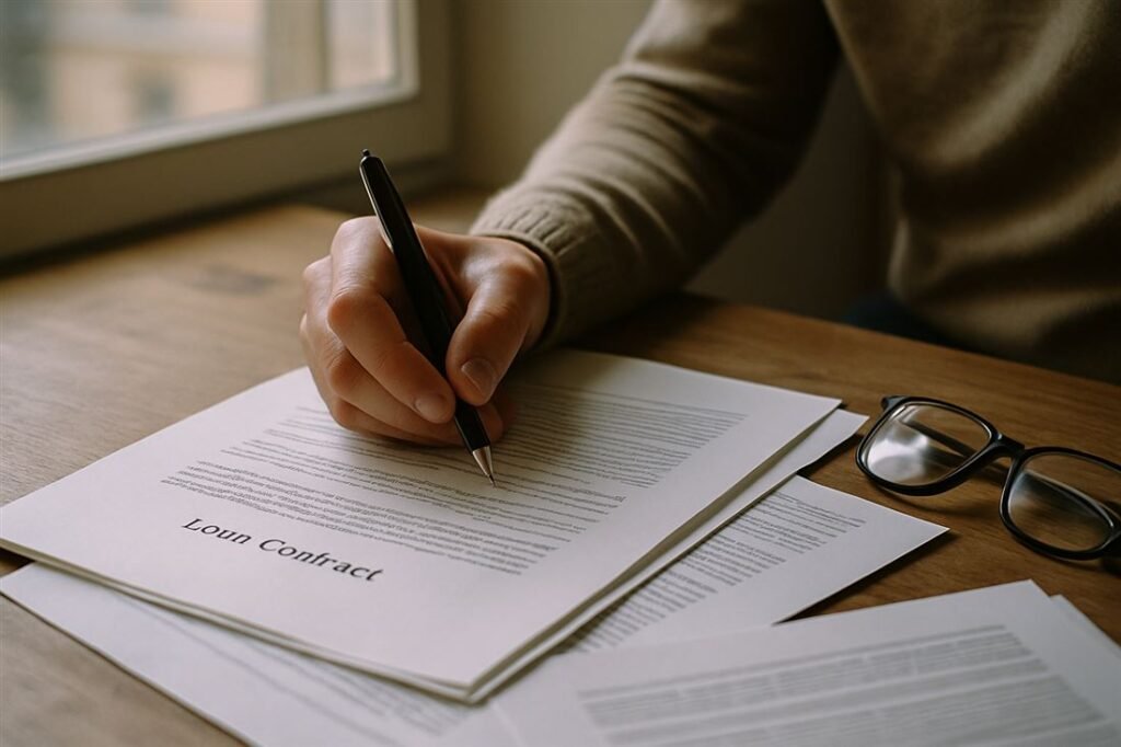 Firmando el contrato de un préstamo