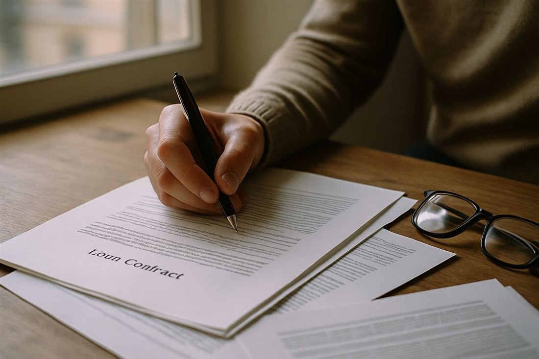 Firmando el contrato de un préstamo