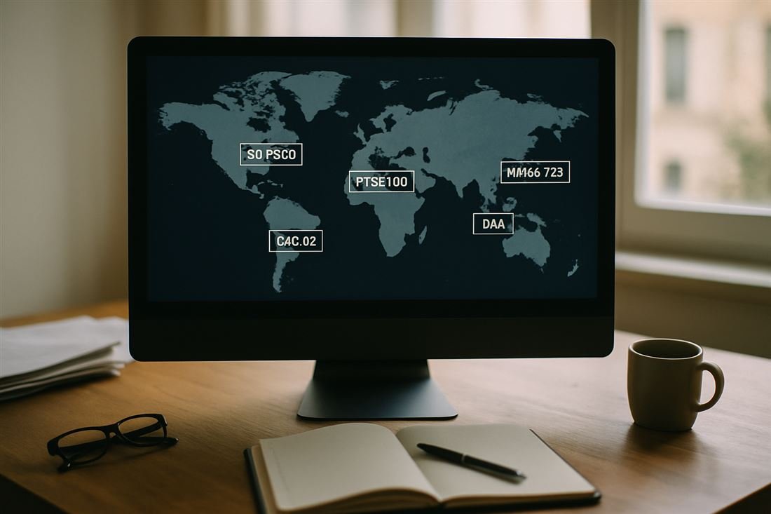 Índices bursátiles globales en pantalla
