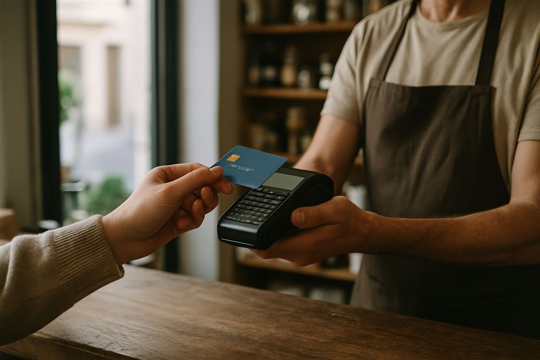 Pagando con tarjeta en un comercio