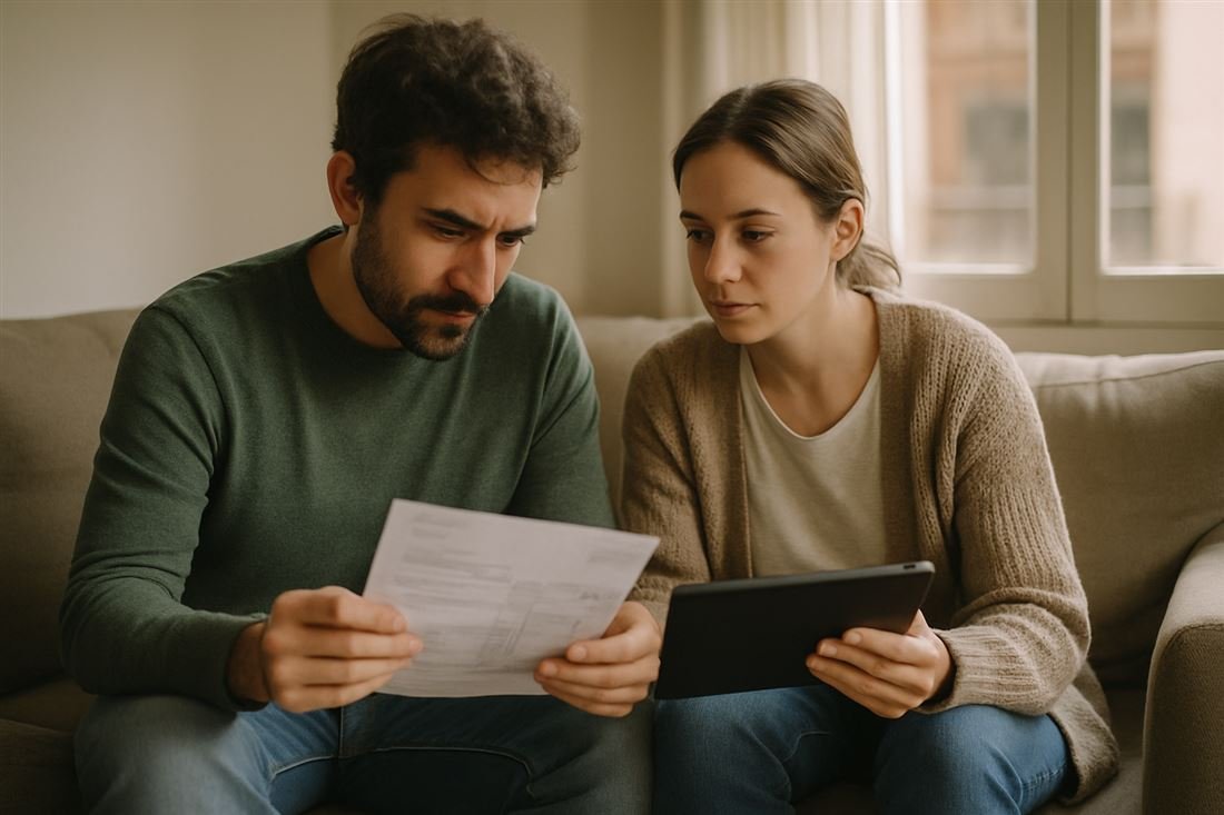 Pareja revisando juntos las cuentas del hogar